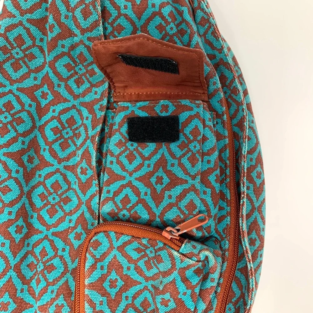 KAVU Rope Sling Bag Crossbody Desert Mosaic Brown Teal Hiking Camping NICE